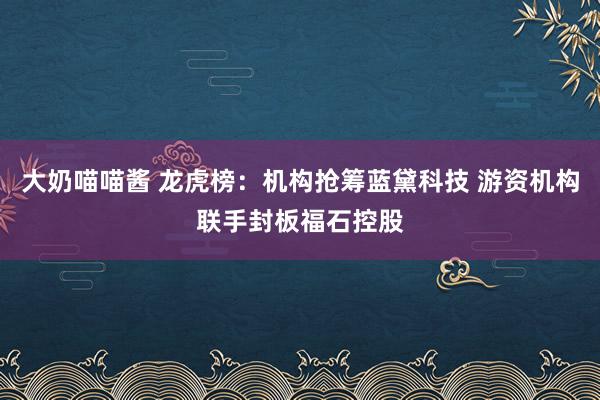 大奶喵喵酱 龙虎榜：机构抢筹蓝黛科技 游资机构联手封板福石控股