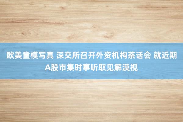 欧美童模写真 深交所召开外资机构茶话会 就近期A股市集时事听取见解漠视